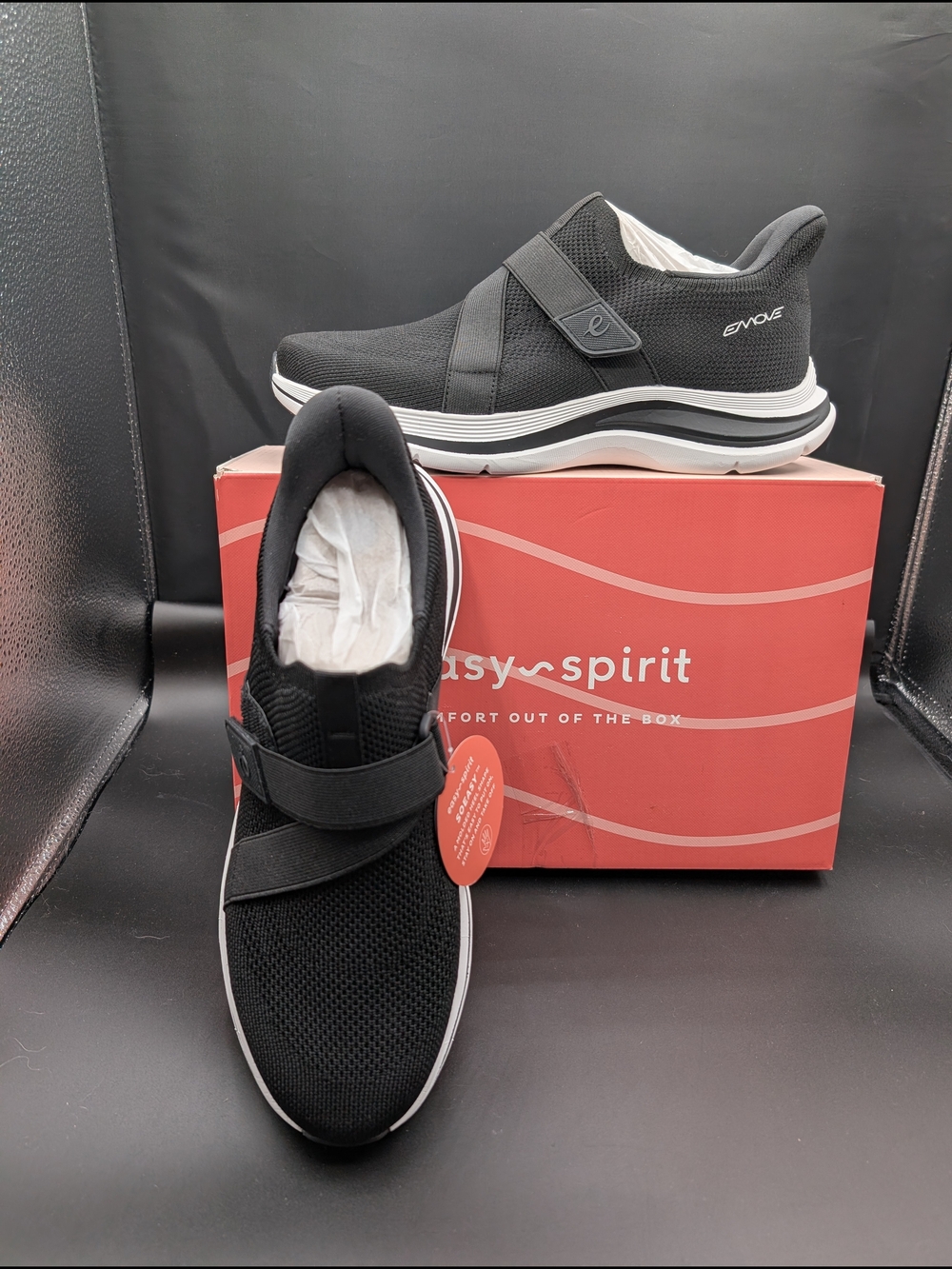 Easy Spirit Women's Black Mesh Slip-On Sneakers with Hook-and-Loop Strap